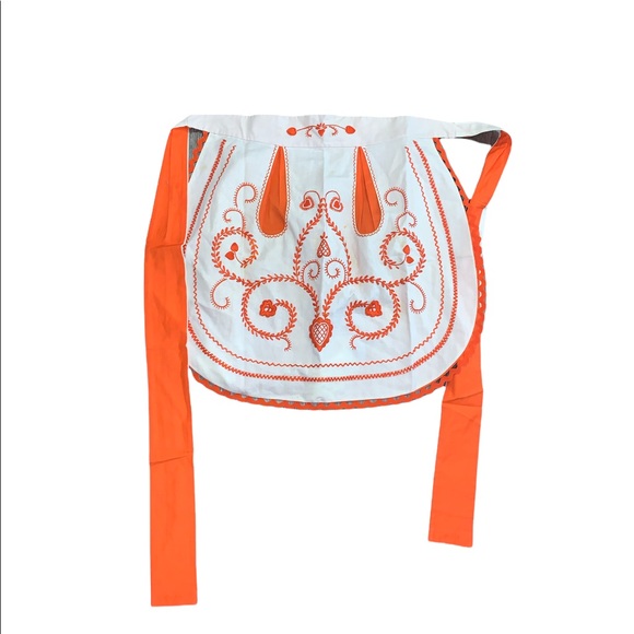 Hostess Half Apron 1960s Embroidered Folk Art